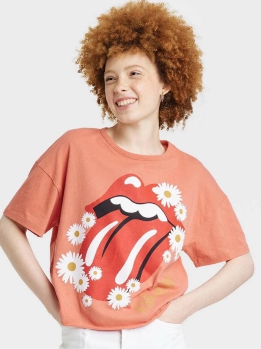 #169- the Rolling Stones Coral Tee with Daisy Tongue Logo‎